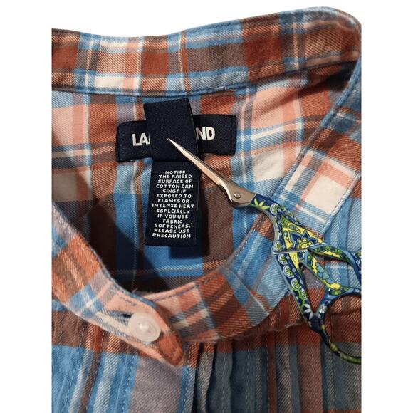 LANDS' END Flannel Peasant Top Blouse Plus 18 Plaid Tucks Rustic Country Outdoor - Picture 8 of 10